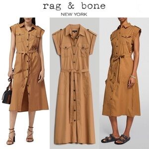 rag & bone Roxanne Cotton Sleeveless Shirt Dress in Khaki sz M NWT